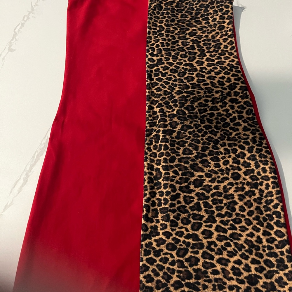 Red and Leopard Print Scarf